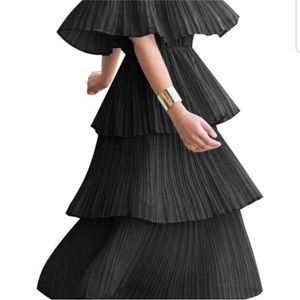 Black tiered off the shoulder midi dress